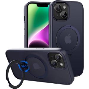 imageCACOE Magnetic Case for iPhone 15 61 inch with 360 Rotatable Ring Stand Compatible with MagSafe Car Phone Mount Cases Cover Phone Holder for Desk MeetingVideos Matte BlackDark Blue