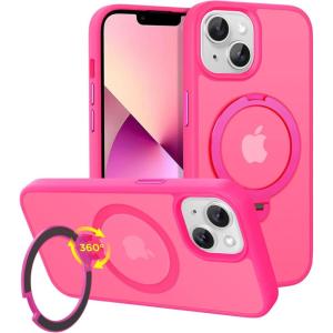 imageCACOE Magnetic Case for iPhone 15 61 inch with 360 Rotatable Ring Stand Compatible with MagSafe Car Phone Mount Cases Cover Phone Holder for Desk MeetingVideos Matte BlackRose