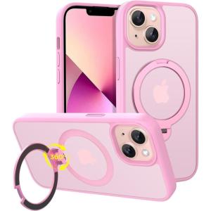 imageCACOE Magnetic Case for iPhone 15 61 inch with 360 Rotatable Ring Stand Compatible with MagSafe Car Phone Mount Cases Cover Phone Holder for Desk MeetingVideos Matte BlackPink