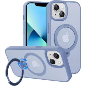 imageCACOE Magnetic Case for iPhone 15 61 inch with 360 Rotatable Ring Stand Compatible with MagSafe Car Phone Mount Cases Cover Phone Holder for Desk MeetingVideos Matte BlackBlue