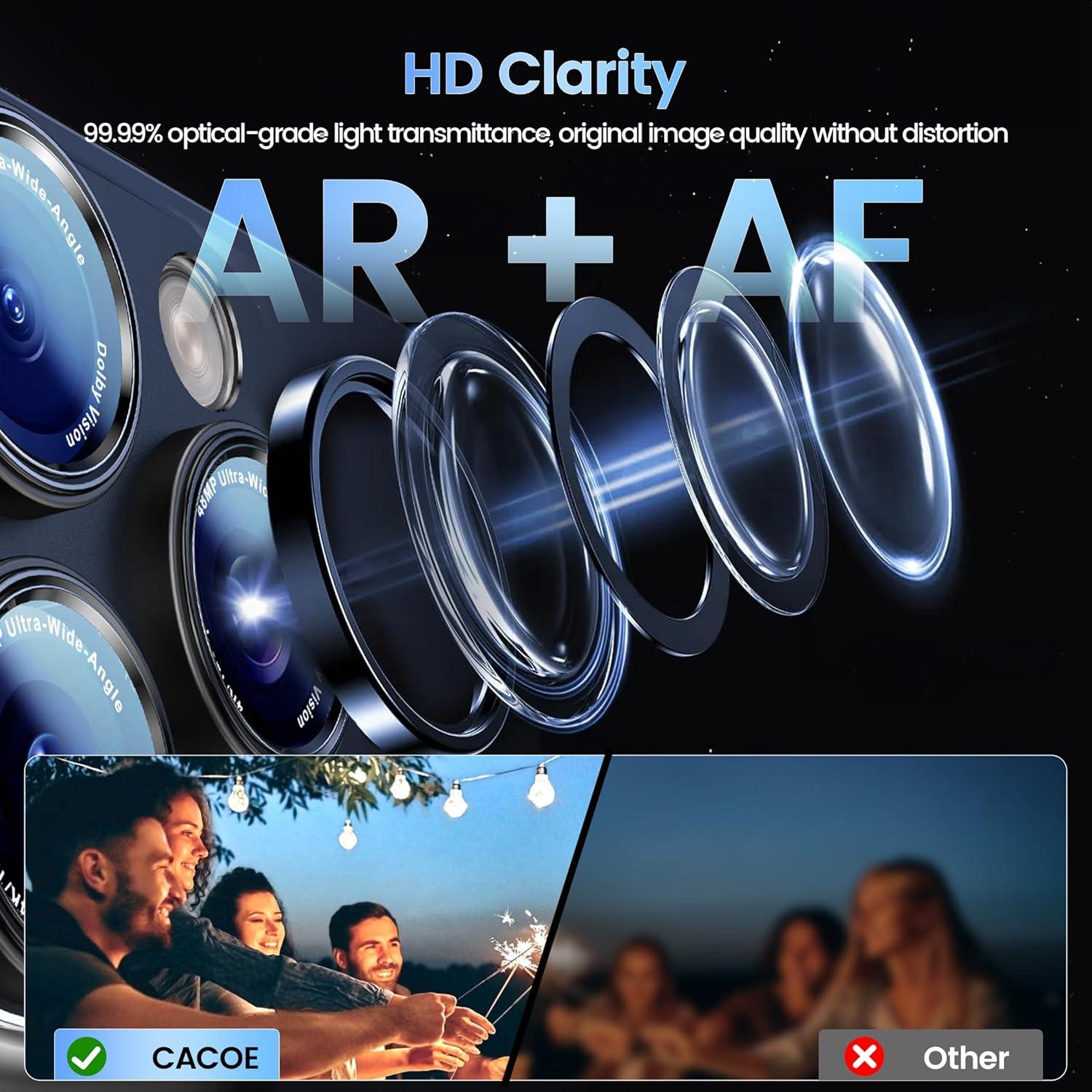 imageCACOE for iPhone 17 Pro Camera Lens Protector  Metal Frame Tempered Glass Cover AntiScratch DropProofStrongAdhesion Camera Screen CoverOrangeBlack Titanium