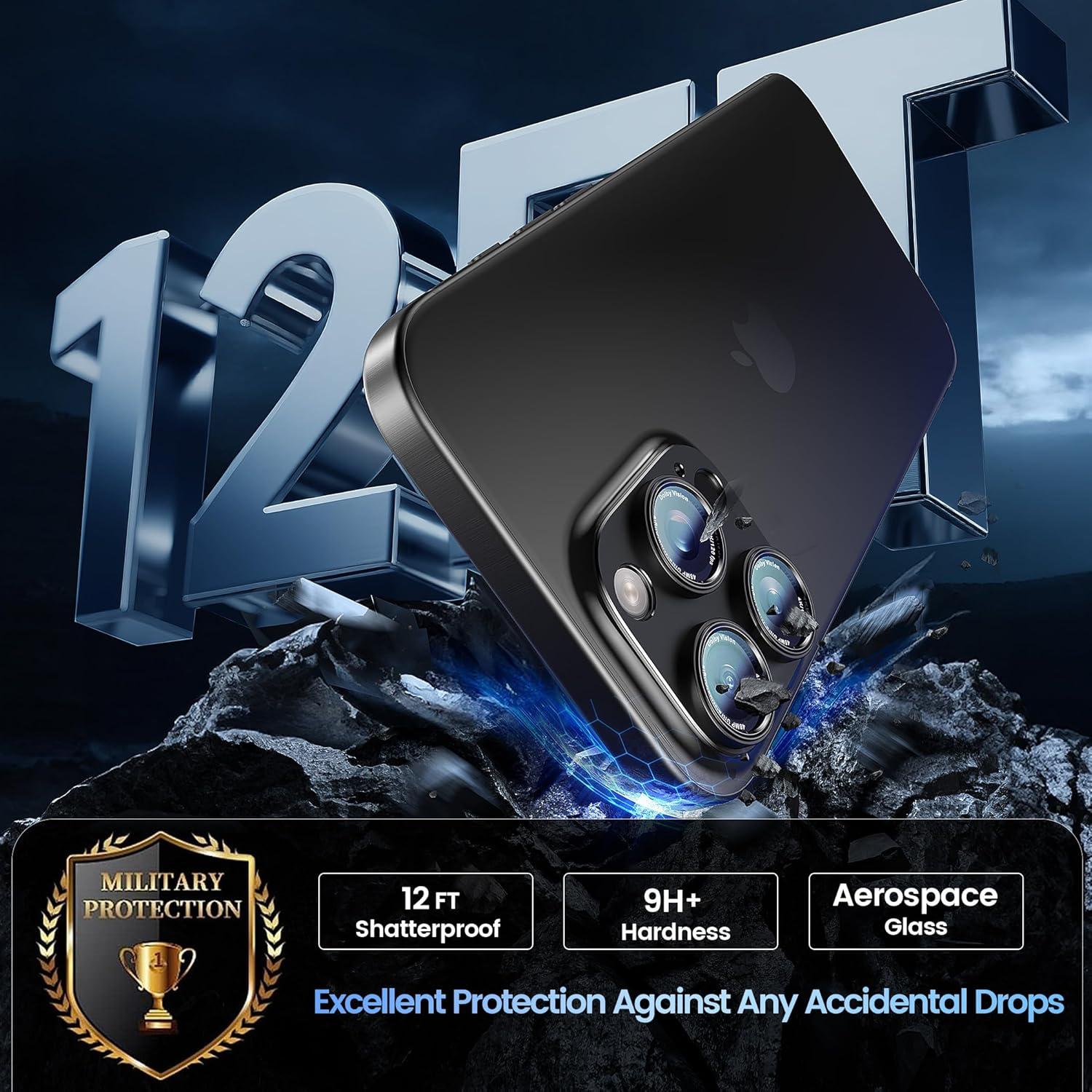 imageCACOE for iPhone 17 Pro Camera Lens Protector  Metal Frame Tempered Glass Cover AntiScratch DropProofStrongAdhesion Camera Screen CoverOrangeBlack Titanium