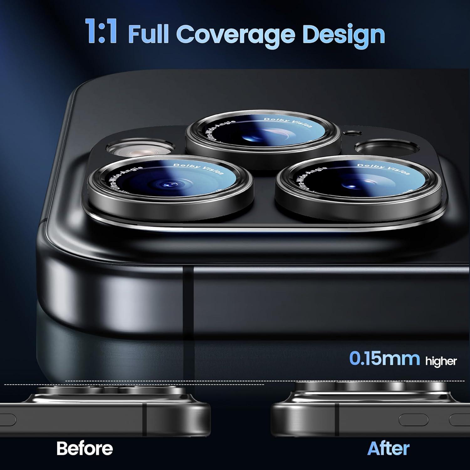 imageCACOE for iPhone 17 Pro Camera Lens Protector  Metal Frame Tempered Glass Cover AntiScratch DropProofStrongAdhesion Camera Screen CoverOrangeBlack Titanium