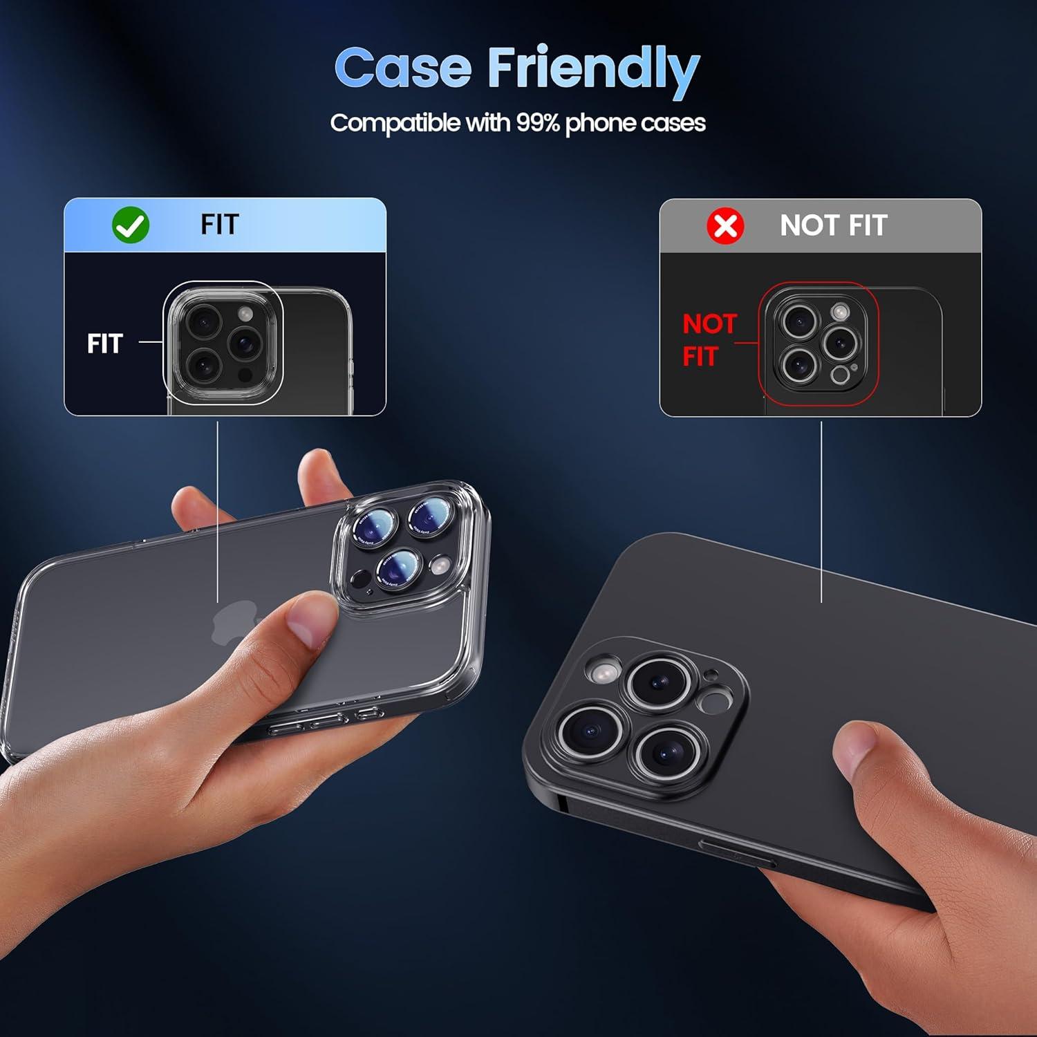 imageCACOE for iPhone 17 Pro Camera Lens Protector  Metal Frame Tempered Glass Cover AntiScratch DropProofStrongAdhesion Camera Screen CoverOrangeBlack Titanium