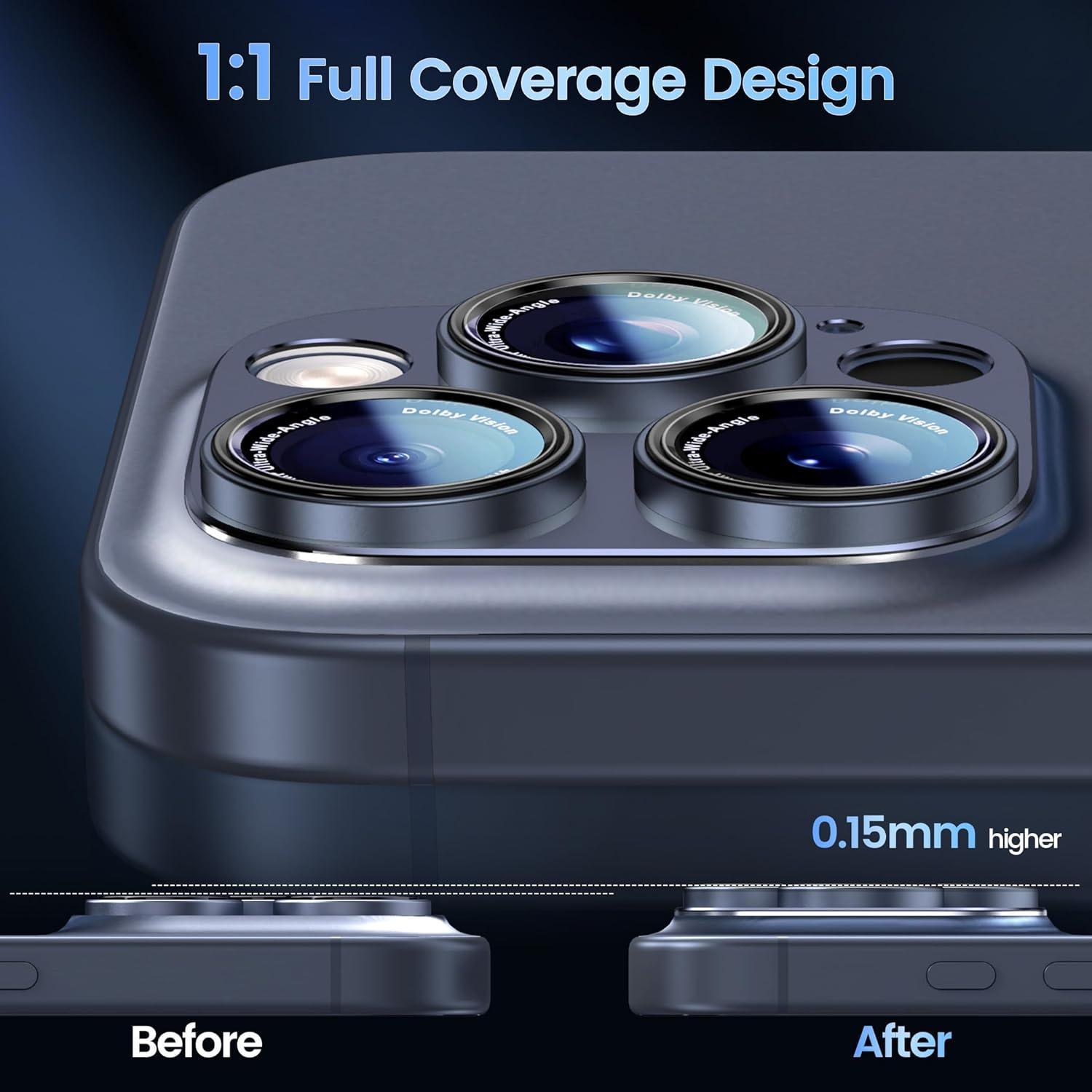 imageCACOE for iPhone 17 Pro Camera Lens Protector  Metal Frame Tempered Glass Cover AntiScratch DropProofStrongAdhesion Camera Screen CoverOrangeBlue