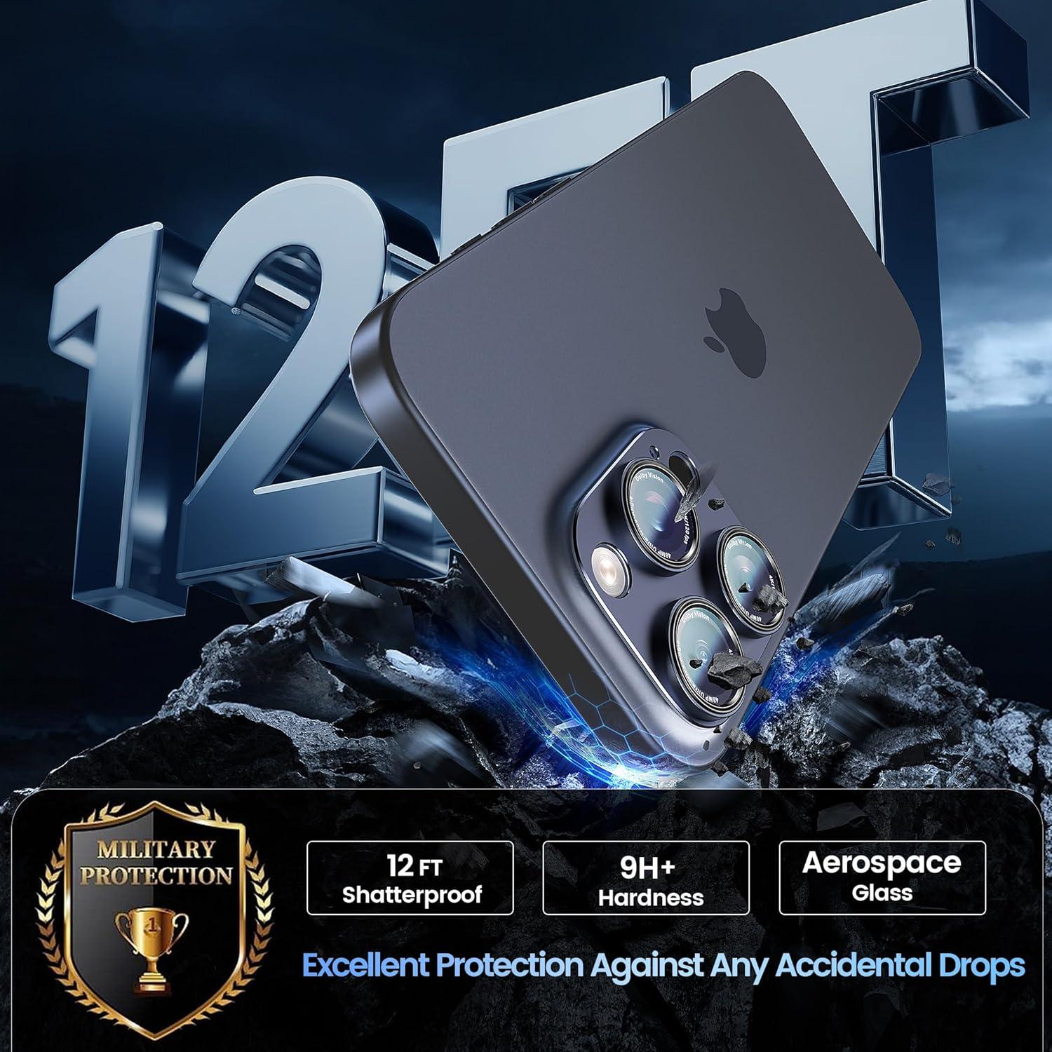 imageCACOE for iPhone 17 Pro Camera Lens Protector  Metal Frame Tempered Glass Cover AntiScratch DropProofStrongAdhesion Camera Screen CoverOrangeBlue