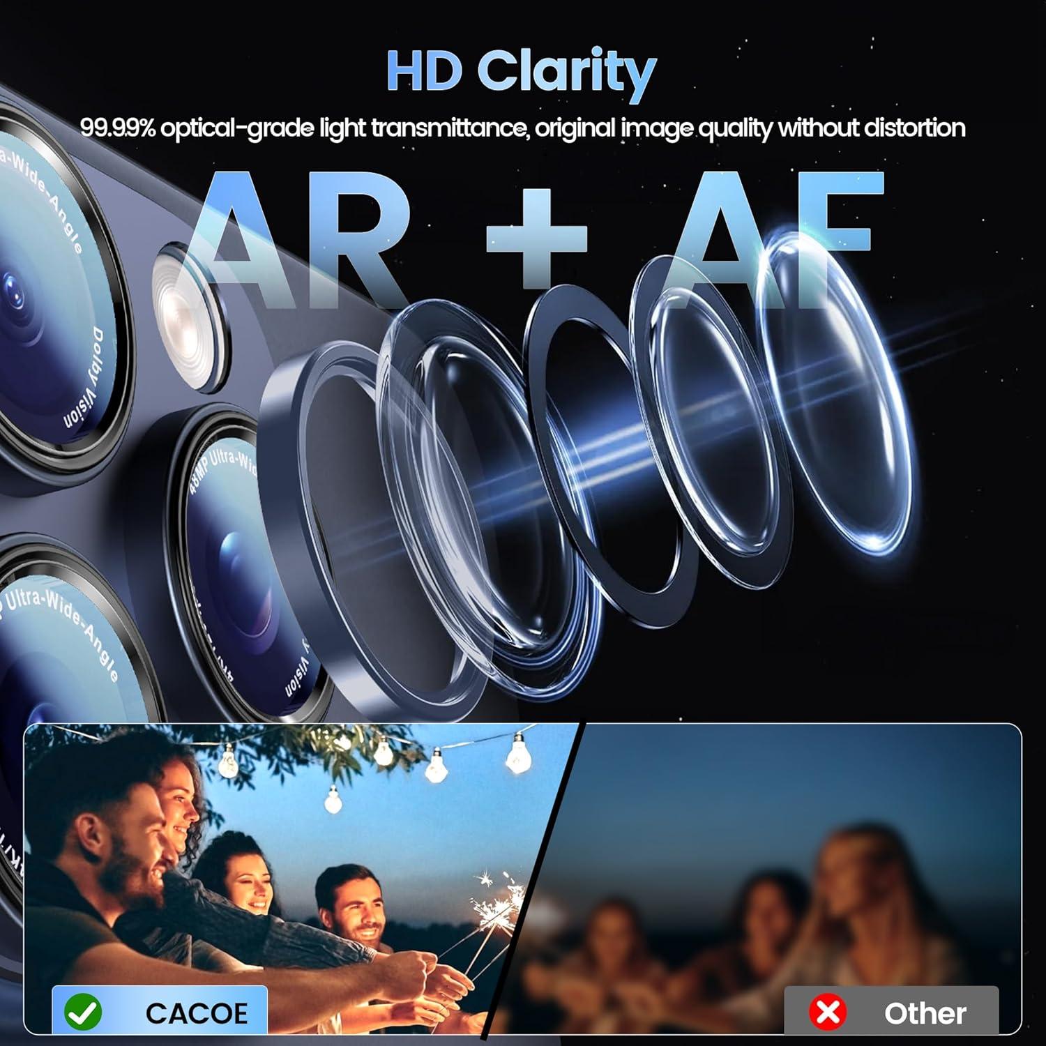 imageCACOE for iPhone 17 Pro Camera Lens Protector  Metal Frame Tempered Glass Cover AntiScratch DropProofStrongAdhesion Camera Screen CoverOrangeBlue