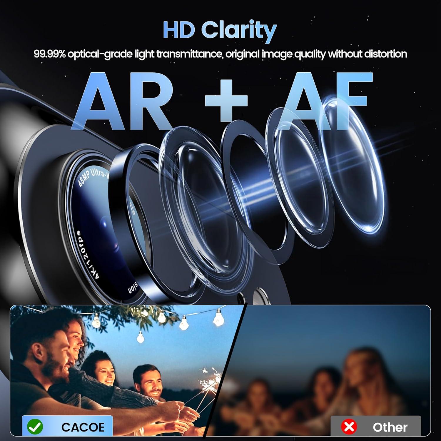 imageCACOE for iPhone 17 Pro Camera Lens Protector  Metal Frame Tempered Glass Cover AntiScratch DropProofStrongAdhesion Camera Screen CoverOrangeDark Black