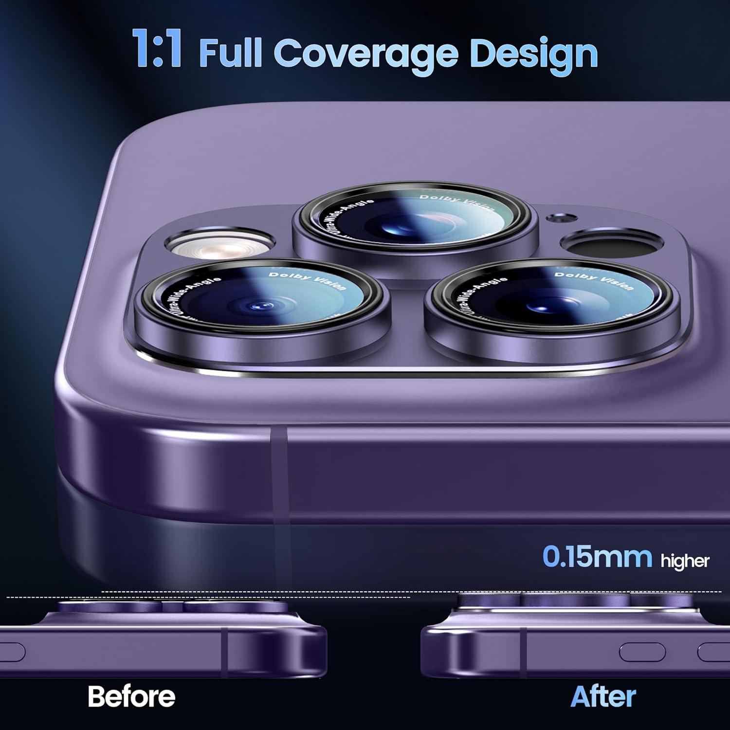 imageCACOE for iPhone 17 Pro Camera Lens Protector  Metal Frame Tempered Glass Cover AntiScratch DropProofStrongAdhesion Camera Screen CoverOrangeDark Purple