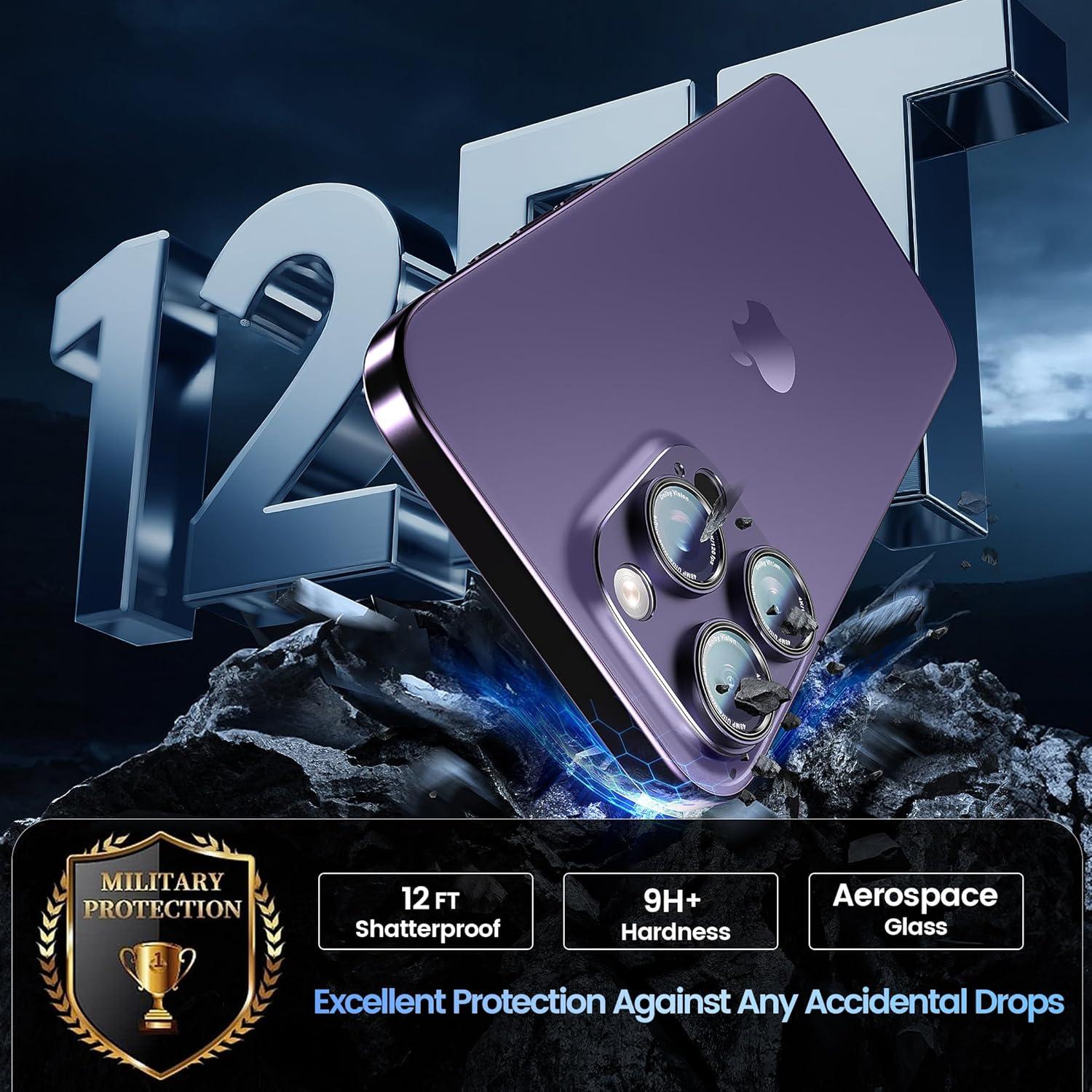 imageCACOE for iPhone 17 Pro Camera Lens Protector  Metal Frame Tempered Glass Cover AntiScratch DropProofStrongAdhesion Camera Screen CoverOrangeDark Purple