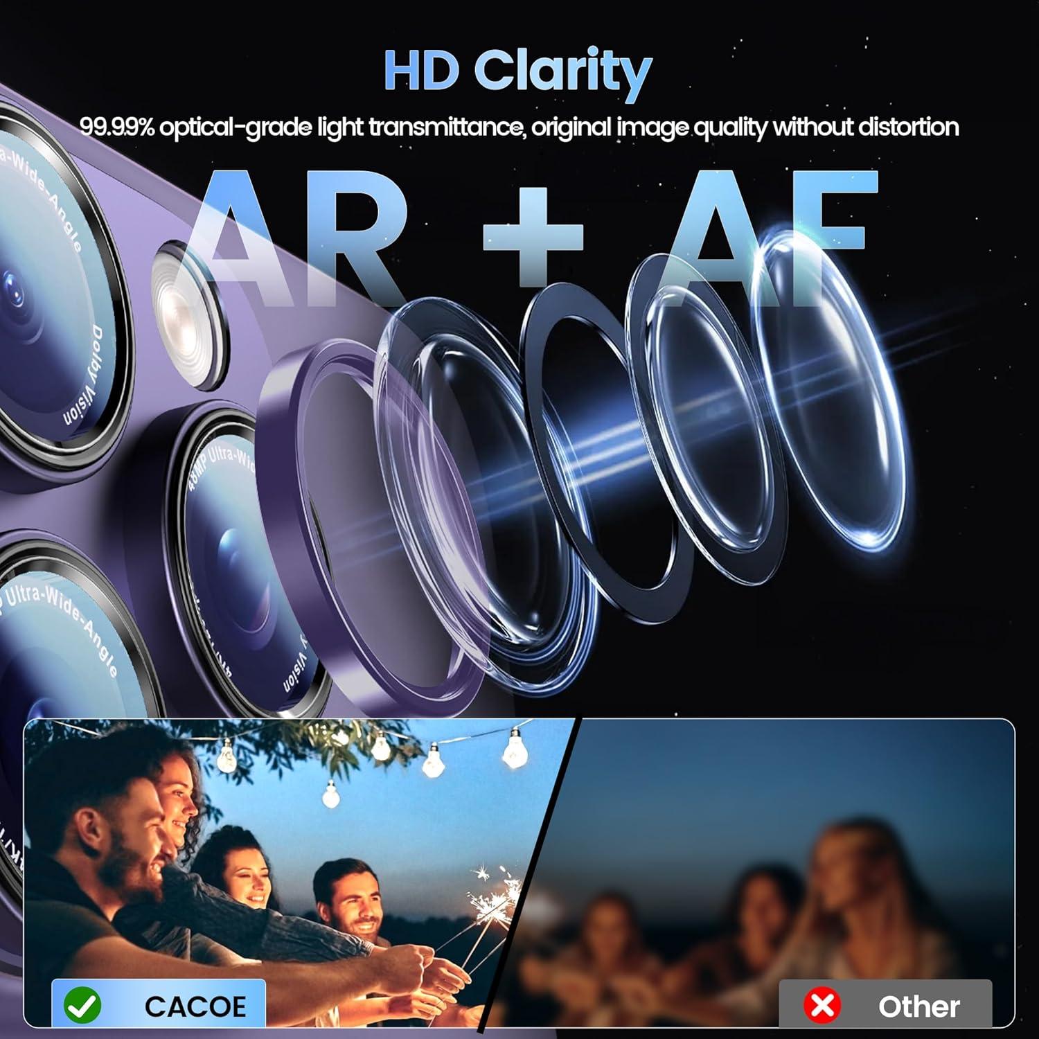 imageCACOE for iPhone 17 Pro Camera Lens Protector  Metal Frame Tempered Glass Cover AntiScratch DropProofStrongAdhesion Camera Screen CoverOrangeDark Purple