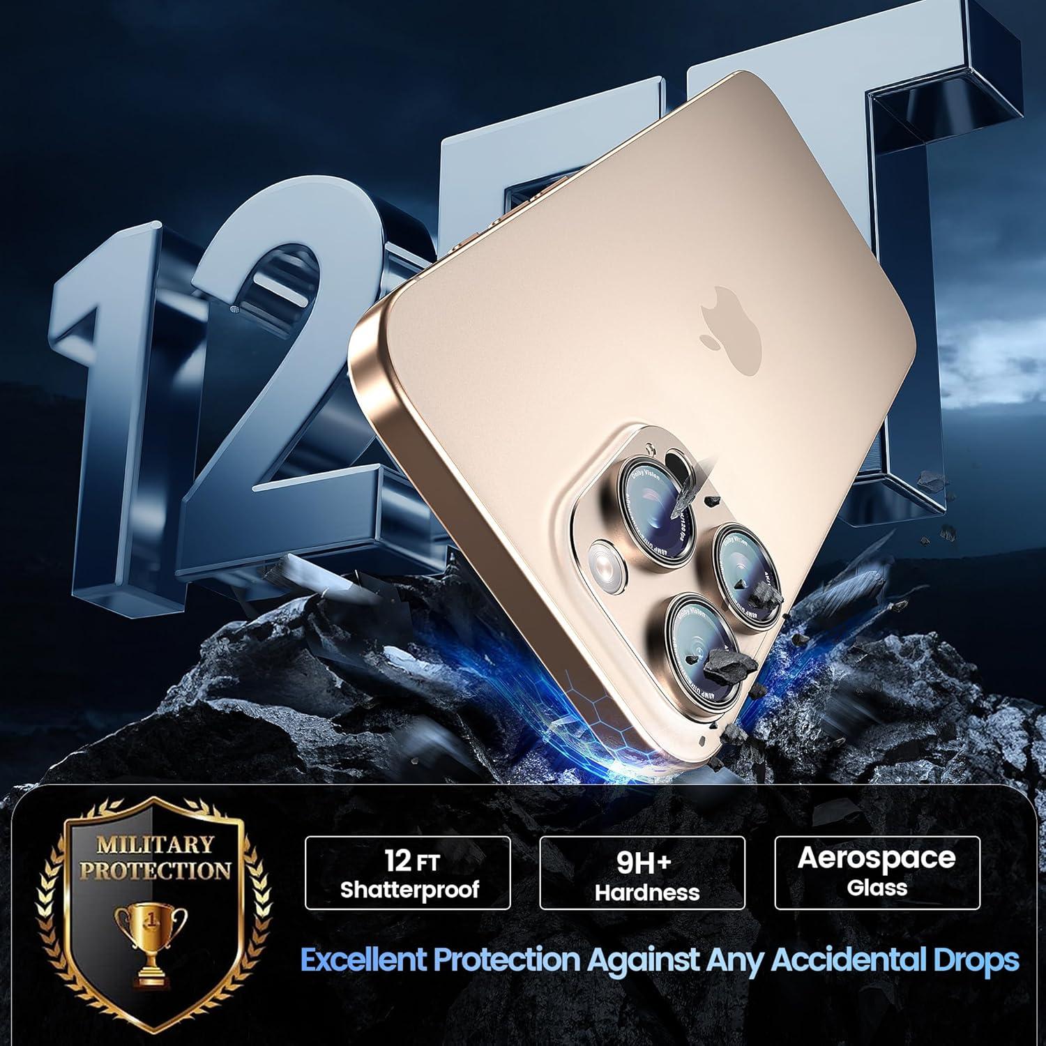 imageCACOE for iPhone 17 Pro Camera Lens Protector  Metal Frame Tempered Glass Cover AntiScratch DropProofStrongAdhesion Camera Screen CoverOrangeDesert Gold