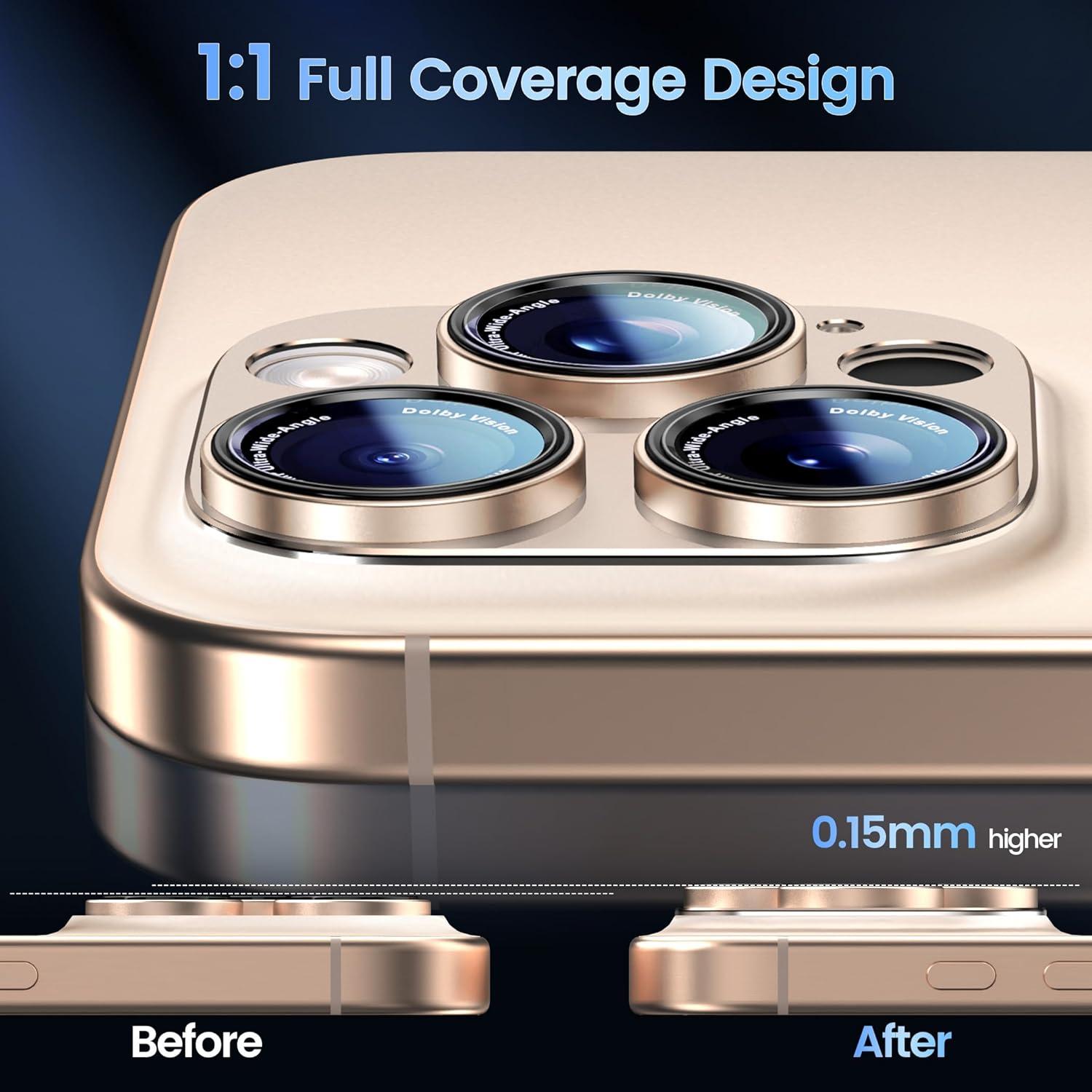 imageCACOE for iPhone 17 Pro Camera Lens Protector  Metal Frame Tempered Glass Cover AntiScratch DropProofStrongAdhesion Camera Screen CoverOrangeDesert Gold