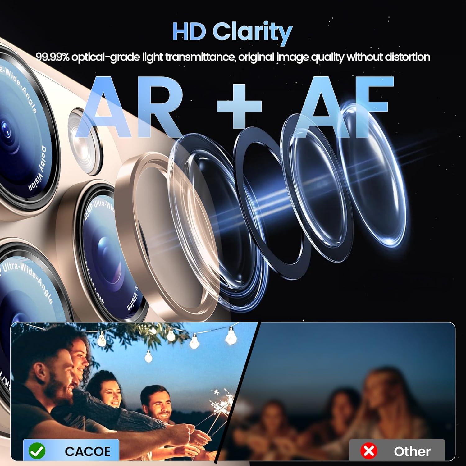 imageCACOE for iPhone 17 Pro Camera Lens Protector  Metal Frame Tempered Glass Cover AntiScratch DropProofStrongAdhesion Camera Screen CoverOrangeDesert Gold