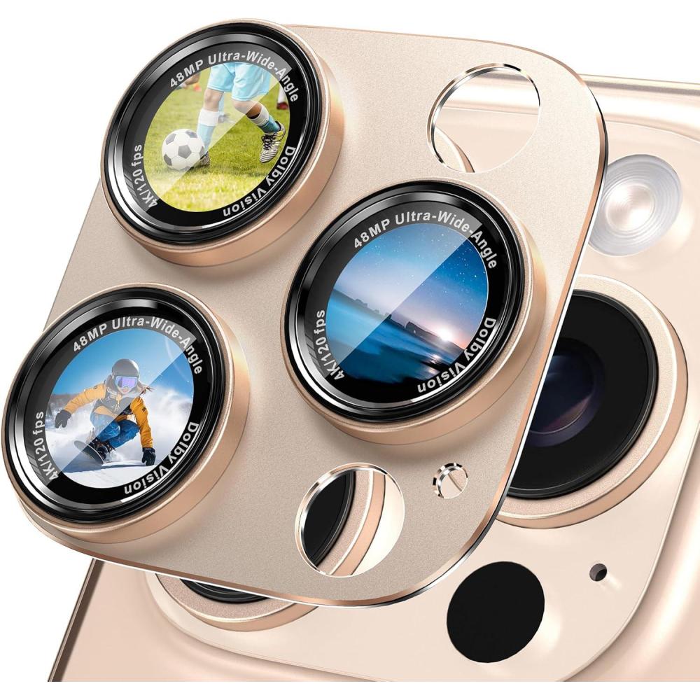imageCACOE for iPhone 17 Pro Camera Lens Protector  Metal Frame Tempered Glass Cover AntiScratch DropProofStrongAdhesion Camera Screen CoverOrangeDesert Gold
