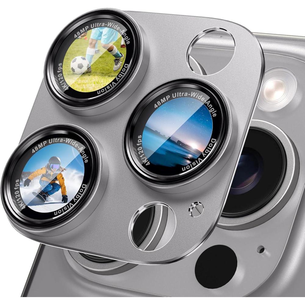 imageCACOE for iPhone 17 Pro Camera Lens Protector  Metal Frame Tempered Glass Cover AntiScratch DropProofStrongAdhesion Camera Screen CoverOrangeTitanium