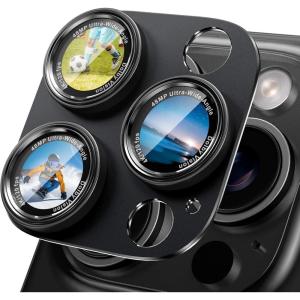 imageCACOE for iPhone 17 Pro Camera Lens Protector  Metal Frame Tempered Glass Cover AntiScratch DropProofStrongAdhesion Camera Screen CoverOrangeBlack Titanium