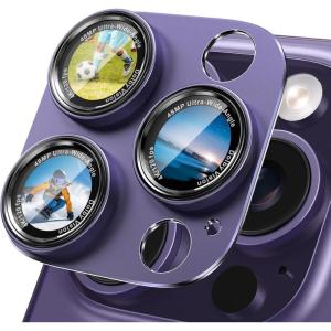 imageCACOE for iPhone 17 Pro Camera Lens Protector  Metal Frame Tempered Glass Cover AntiScratch DropProofStrongAdhesion Camera Screen CoverOrangeDark Purple