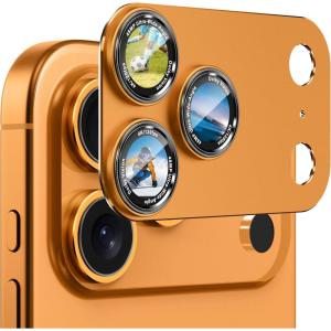 imageCACOE for iPhone 17 Pro Camera Lens Protector  Metal Frame Tempered Glass Cover AntiScratch DropProofStrongAdhesion Camera Screen CoverOrangeOrange