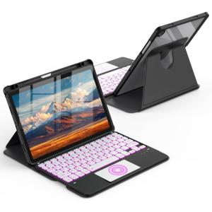 imageCACOE Rotating Keyboard Case for Samsung Galaxy Tab A11 Plus  A9 Plus 20252023 11 inch with Touchpad 7Color Backlight Detachable Wireless Keyboard 360 Rotation with Stand Function Black