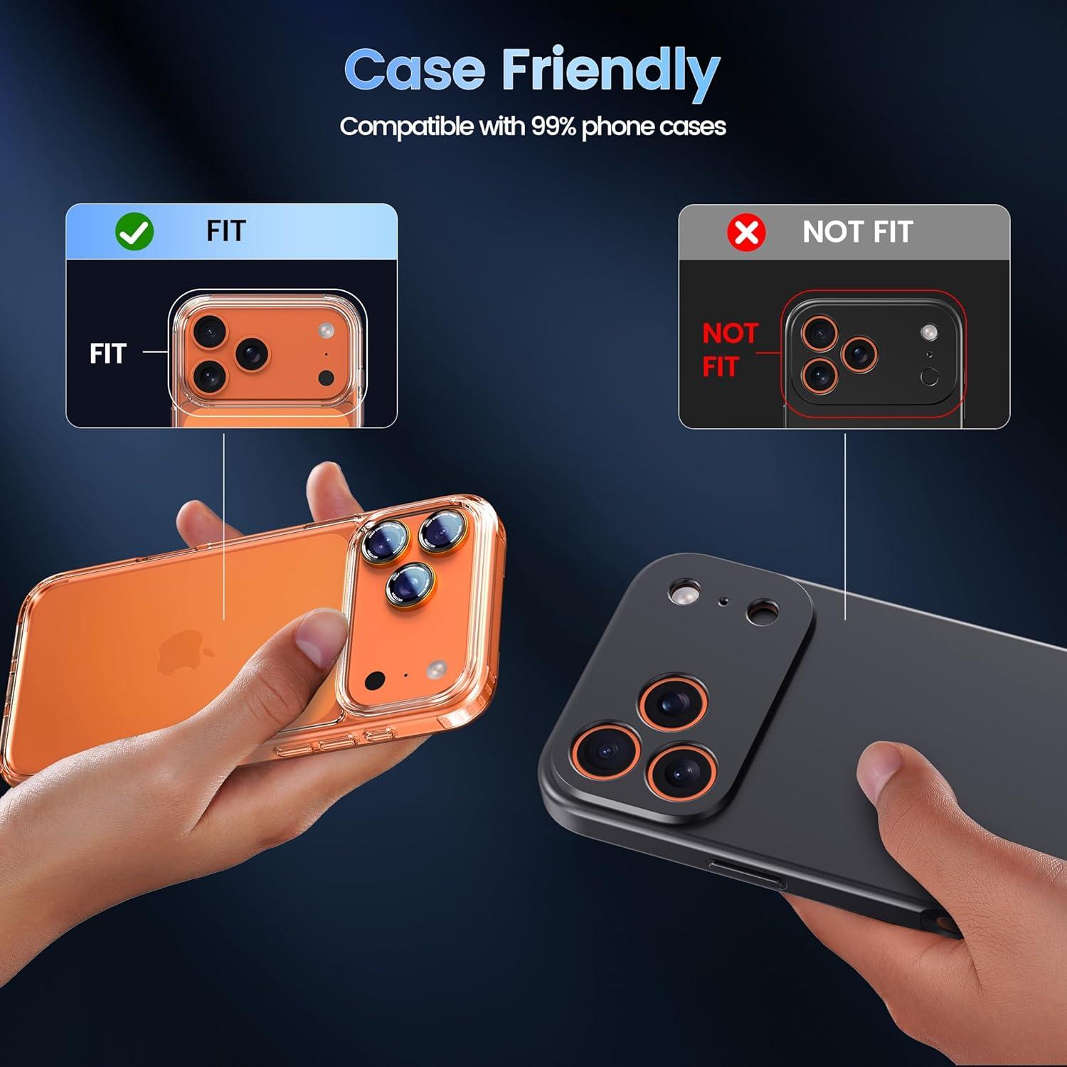 imageCACOE for iPhone 17 Pro Max17 Pro16 Pro Max16 Pro15 Pro Max15 Pro14 Pro Max14 Pro Camera Lens Protector AntiScratch DropProofStrongAdhesion Camera Screen CoverBlackOrange