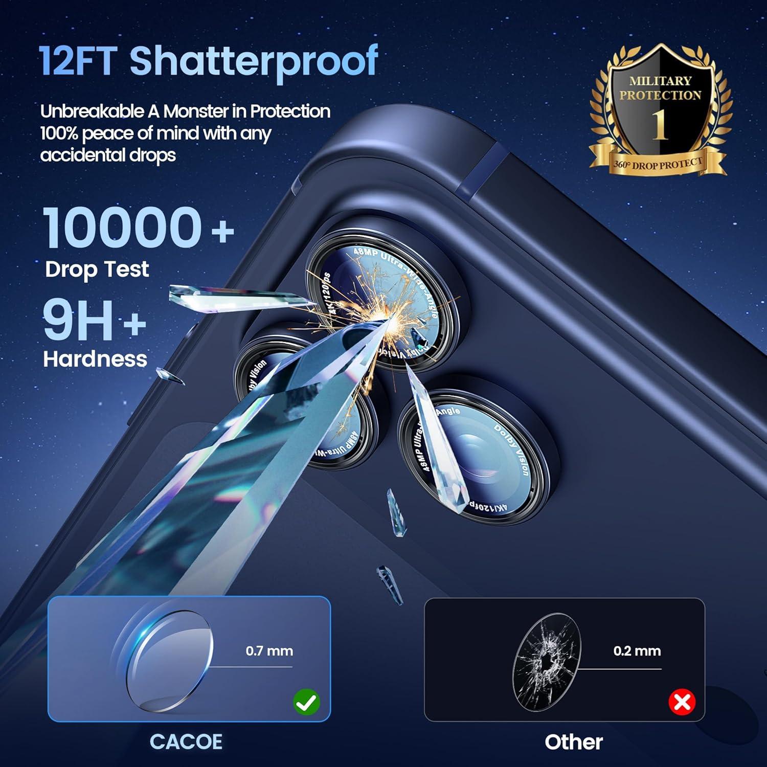 imageCACOE for iPhone 17 Pro Max17 Pro16 Pro Max16 Pro15 Pro Max15 Pro14 Pro Max14 Pro Camera Lens Protector AntiScratch DropProofStrongAdhesion Camera Screen CoverBlackDark Blue