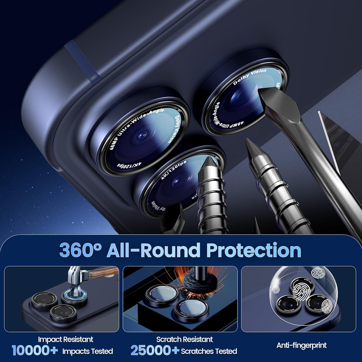 imageCACOE for iPhone 17 Pro Max17 Pro16 Pro Max16 Pro15 Pro Max15 Pro14 Pro Max14 Pro Camera Lens Protector AntiScratch DropProofStrongAdhesion Camera Screen CoverBlackDark Blue