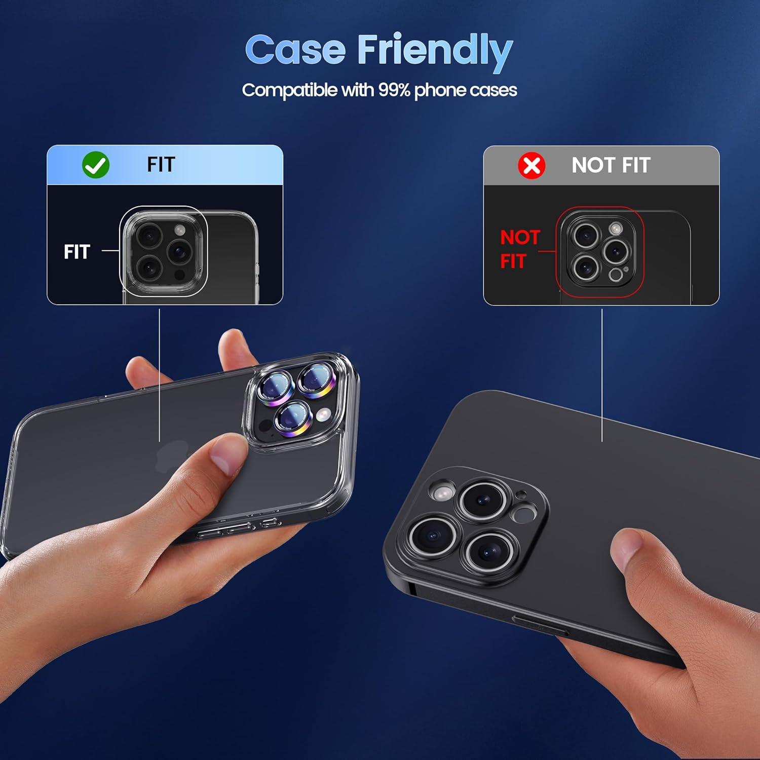 imageCACOE for iPhone 17 Pro Max17 Pro16 Pro Max16 Pro15 Pro Max15 Pro14 Pro Max14 Pro Camera Lens Protector AntiScratch DropProofStrongAdhesion Camera Screen CoverBlackColorful