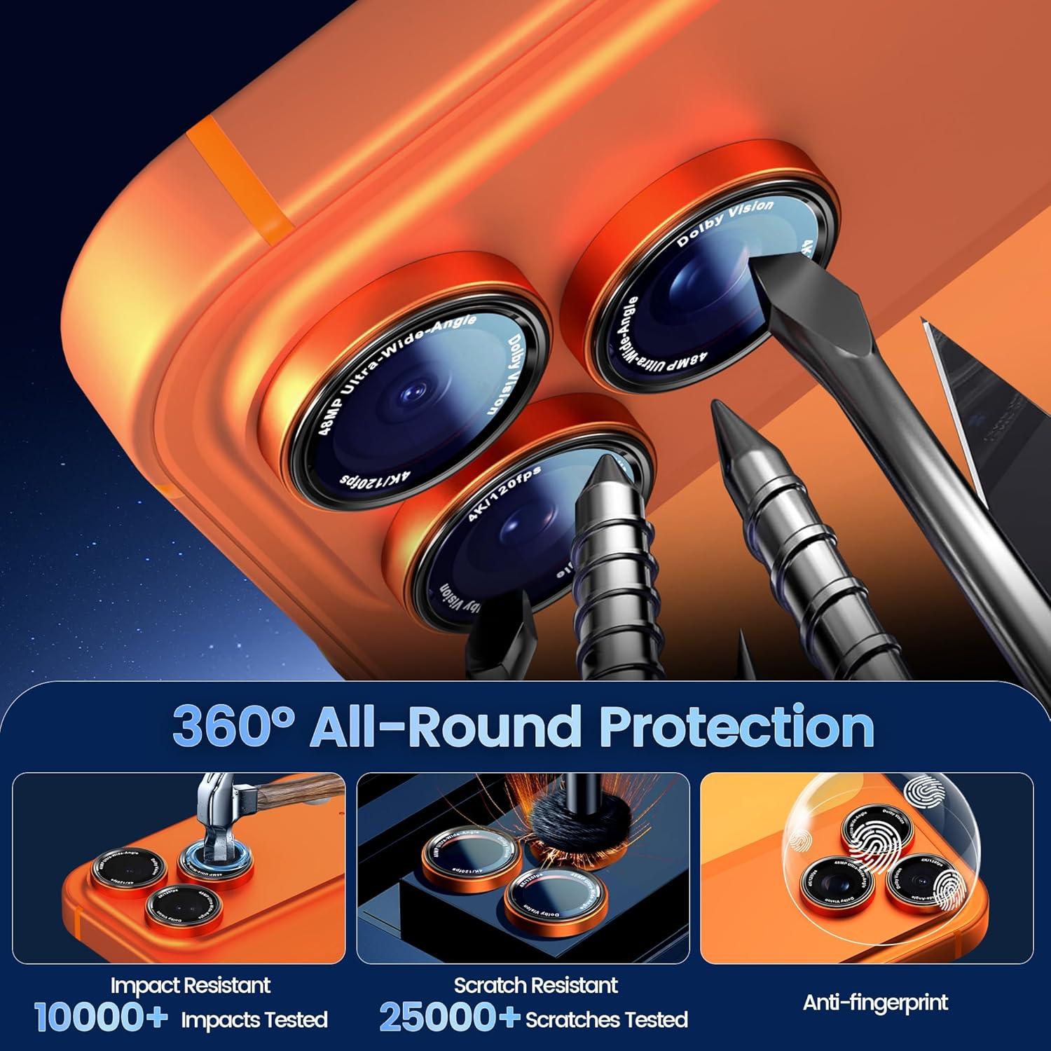 imageCACOE for iPhone 17 Pro Max17 Pro16 Pro Max16 Pro15 Pro Max15 Pro14 Pro Max14 Pro Camera Lens Protector AntiScratch DropProofStrongAdhesion Camera Screen CoverBlackOrange