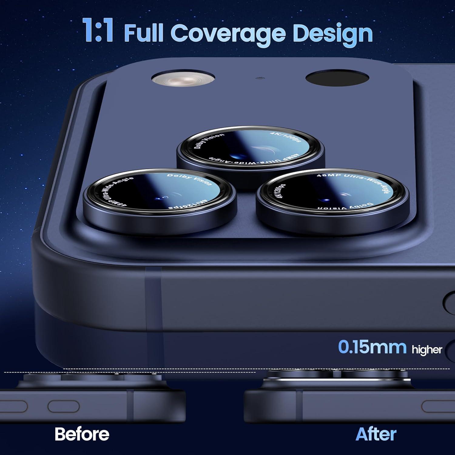 imageCACOE for iPhone 17 Pro Max17 Pro16 Pro Max16 Pro15 Pro Max15 Pro14 Pro Max14 Pro Camera Lens Protector AntiScratch DropProofStrongAdhesion Camera Screen CoverBlackDark Blue