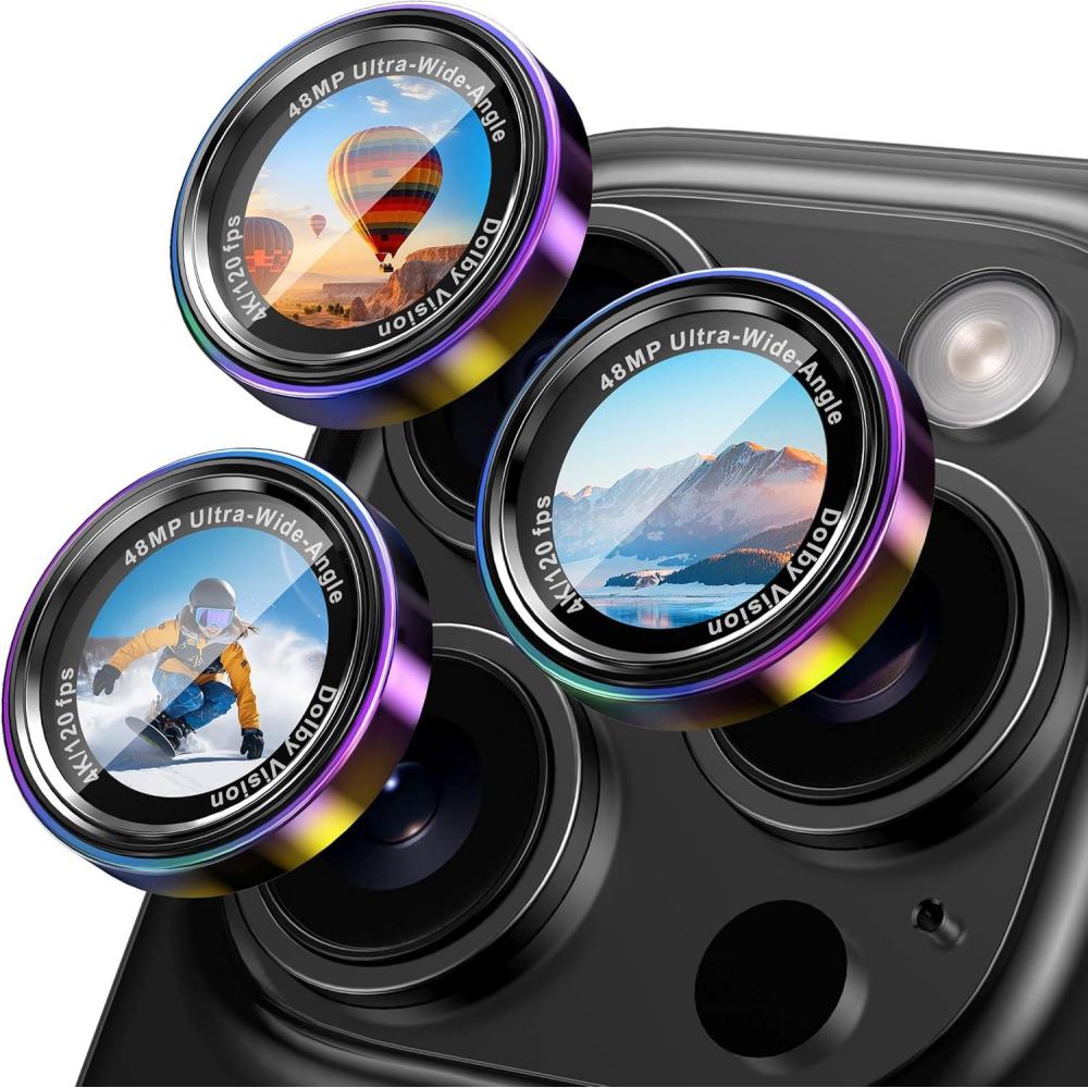 imageCACOE for iPhone 17 Pro Max17 Pro16 Pro Max16 Pro15 Pro Max15 Pro14 Pro Max14 Pro Camera Lens Protector AntiScratch DropProofStrongAdhesion Camera Screen CoverBlackColorful