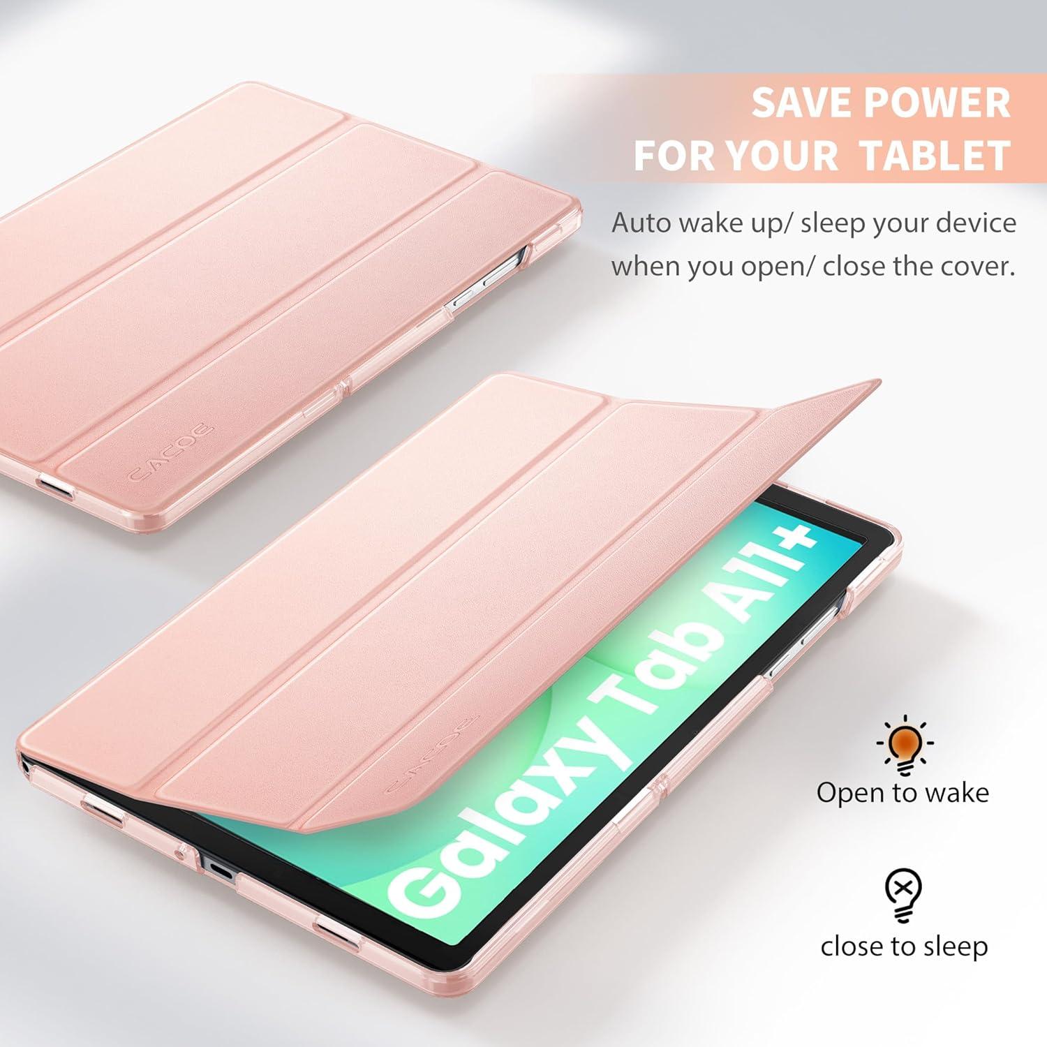 imageCACOE Case for Samsung Galaxy Tab A9 A11 Plus 11 Inch 2025 with Screen Protector Ultra Slim Hard PC Translucent Back Shell Stand Cover Auto WakeSleep BurgundyRose Gold