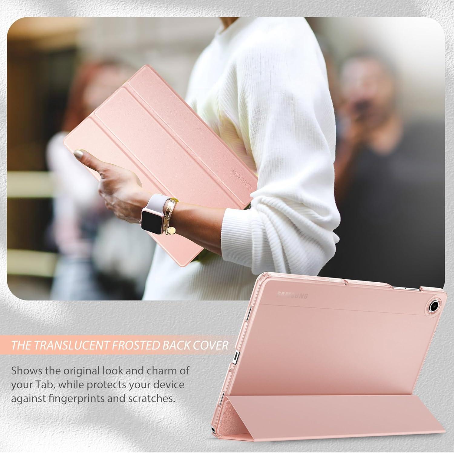 imageCACOE Case for Samsung Galaxy Tab A9 A11 Plus 11 Inch 2025 with Screen Protector Ultra Slim Hard PC Translucent Back Shell Stand Cover Auto WakeSleep BurgundyRose Gold
