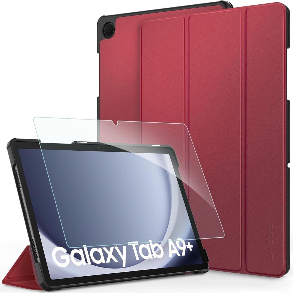 imageCACOE Case for Samsung Galaxy Tab A9 Plus 11 Inch 2023 SMX210X216X218 with Screen Protector Foldable Stand Slim Protective Case Auto Screen OnOff Sea BlueRed Wine